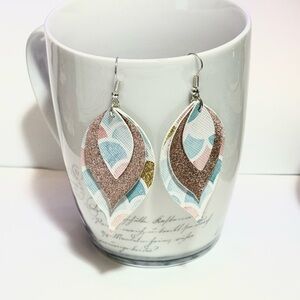 Faux Leather Earrings pink blue gold